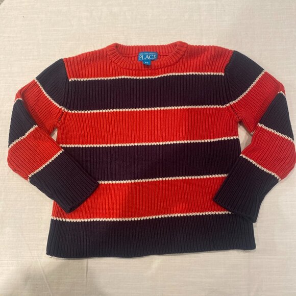 The Childrens Place Boys Size S 5/6  Orange/Blue Striped Crewneck Sweater - Picture 1 of 4